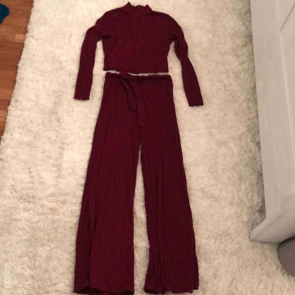Two piece turtleneck shirt and bell bottom pants